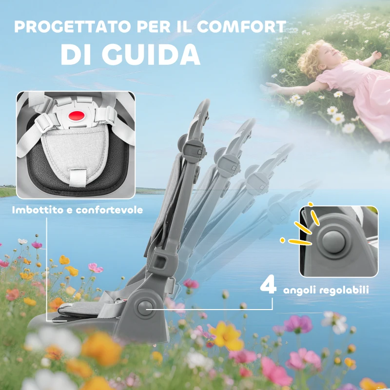 AIYAPLAY Triciclo per Bambini 6 in 1 con Maniglione di Spinta e Sedile Girevole, 111.5x52x98 cm, Grigio