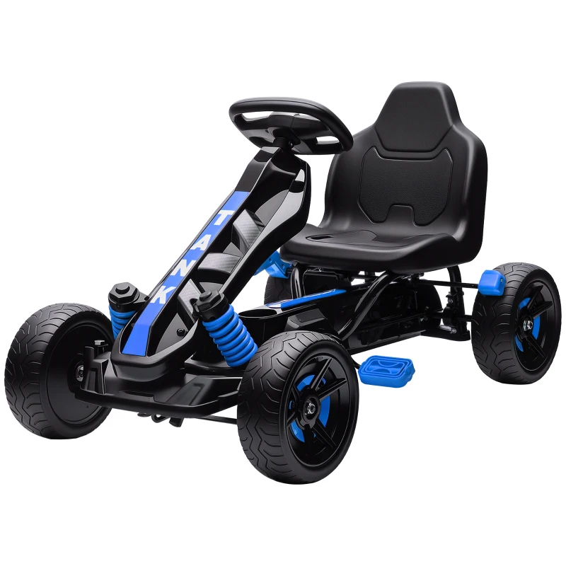 AIYAPLAY Go Kart a Pedali per Bambini 3-6 Anni, 50 kg Portata, con Portabicchieri e Ruote in EVA Antiscivolo, Blu