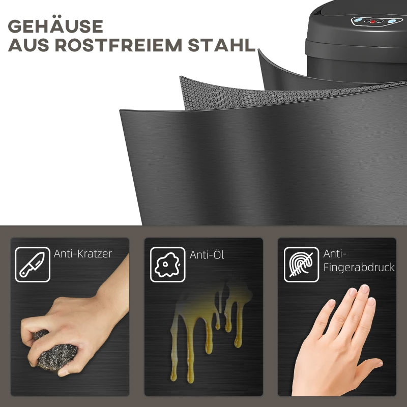 HOMCOM 30 Liter Sensor-prullenbak met Soft-Close-functie, contactloze afvalbak van roestvrij staal voor hygiënische keukens