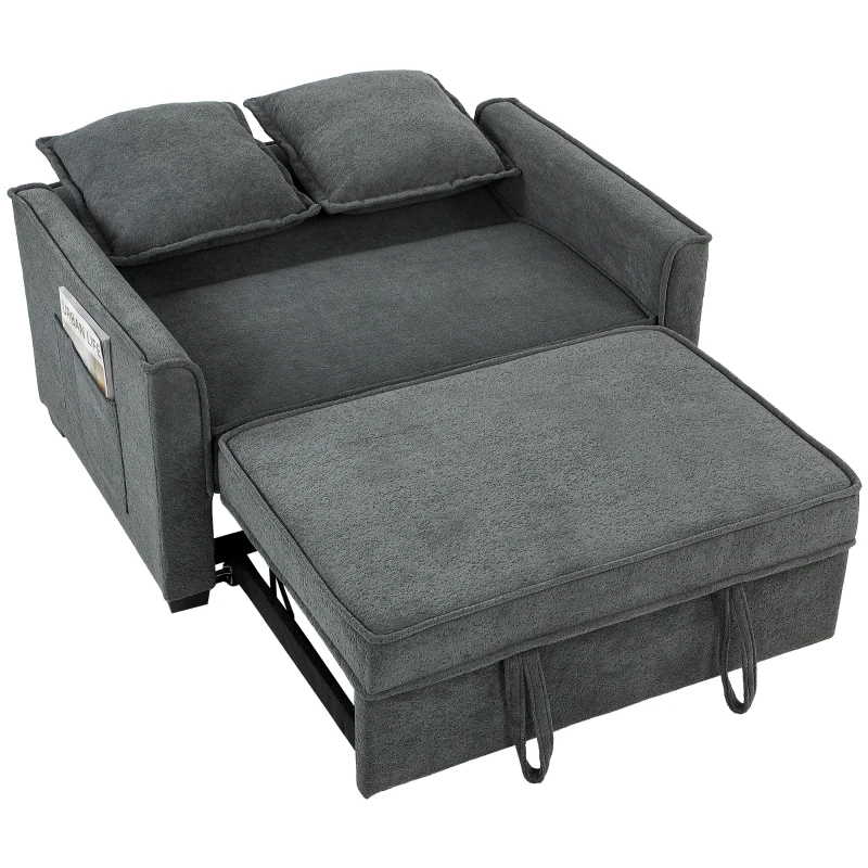 HOMCOM Sofá Cama 2 Plazas 3 en 1 con Respaldo Ajustable Bolsillos Laterales 2 Almohadas para Sala de Estar Gris Oscuro