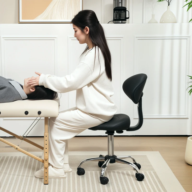 HOMCOM Rollhocker met hoogteverstelbare zitting 51-67 cm en rugleuning, voor massagestudio, tattoo, kliniek, spa, zwart