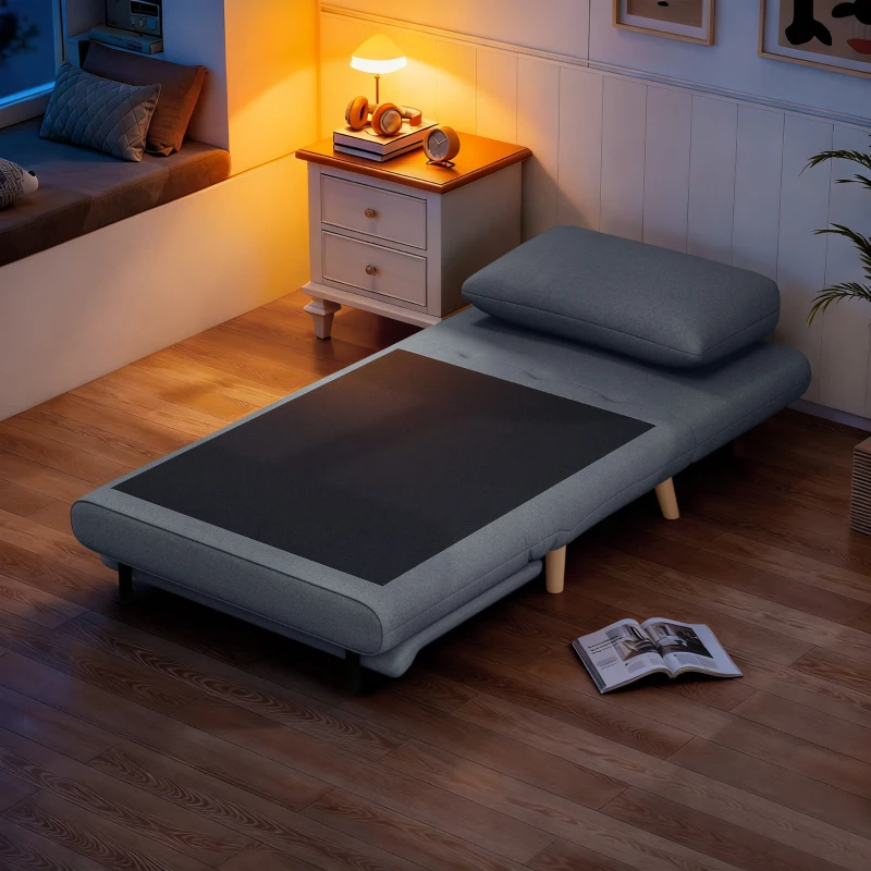 HOMCOM 3-in-1 slaapfauteuil met bedfunctie, ligfauteuil, verstelbare rugleuning, beukenhouten poten, kussen, grijs