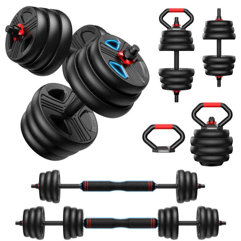 Set di manubri regolabili 5‑in‑1, set da 2, assorbente agli urti, che protegge il pavimento, antiruggine e inodore, 40,5x30,5x16 cm, Nero