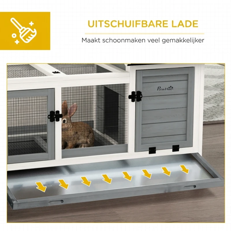 PawHut Konijnenhok, Kleine Dierenhok voor Dwergkonijnen, Cavia's, met Wielen, 108 x 58 x 73,5 cm, Grijs(m-5)