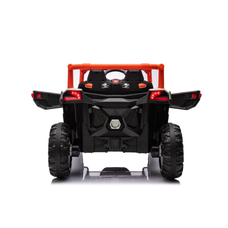 12V Veicolo elettrico per bambini, 2 posti, ammortizzazione anteriore/posteriore e funzione a dondolo, 111x70x63 cm, bianco+arancione chiaro