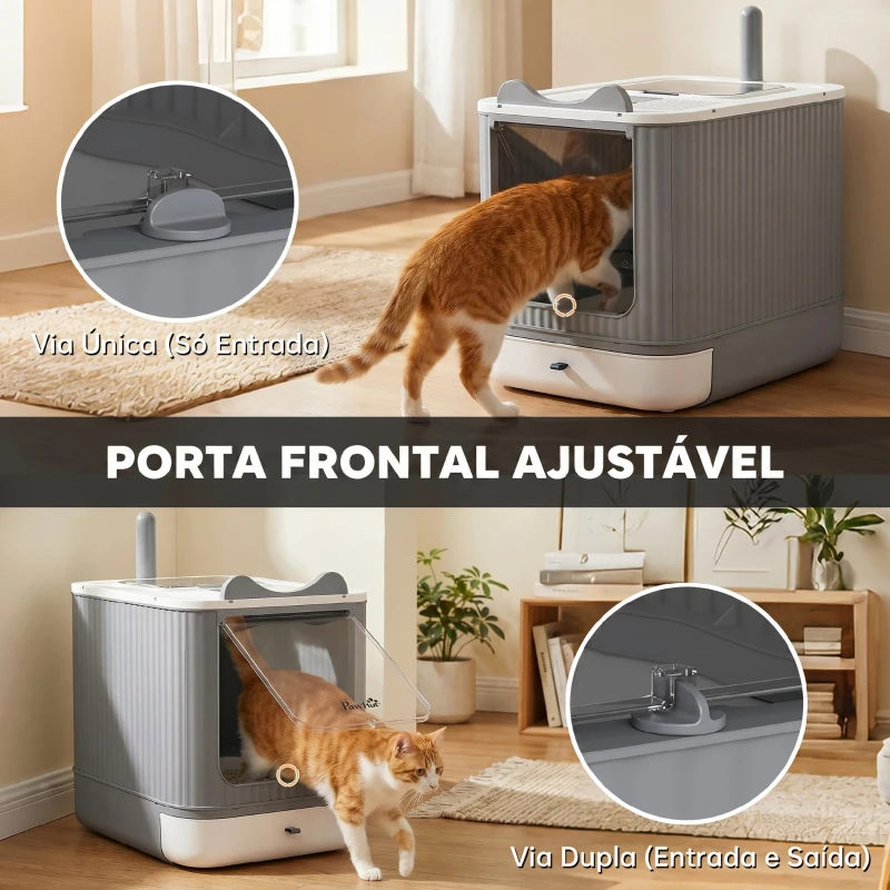 PawHut Caixa de Areia Coberta M para Gatos com Tampa, Saída Superior, Pá e Saquetas Desodorizantes, Fácil de Limpar, Branco