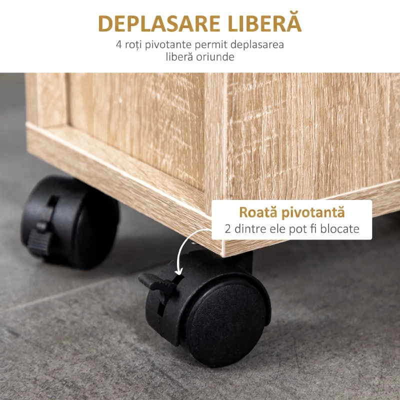 kleankin Dulap Coloană de Baie, Turn de Depozitare Slim pe 4 Roți pentru Spații Înguste, Design Compact, Stejar