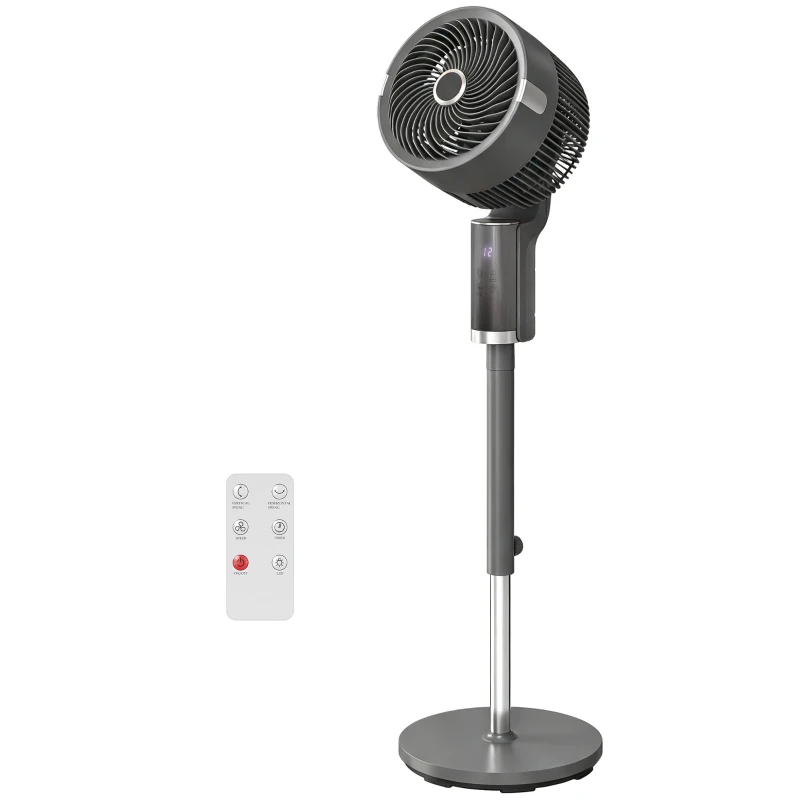 HOMCOM Staande ventilator luchtcirculator ventilator met 8 snelheidsstanden LED-display afstandsbediening timer 90° oscillatie Grijs