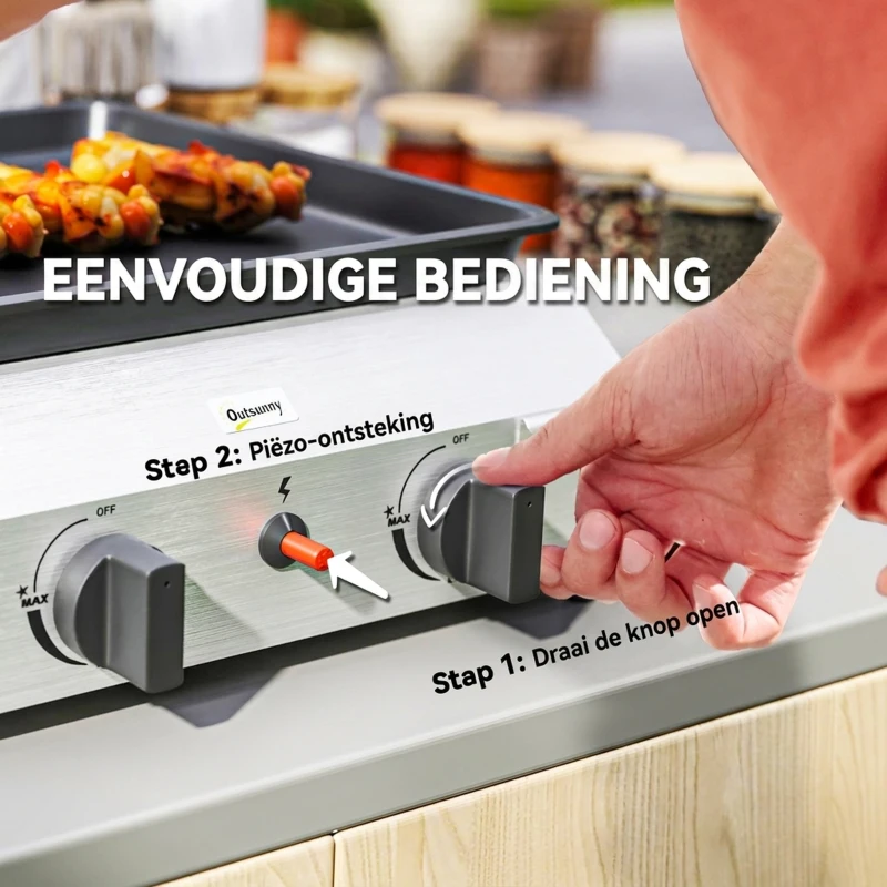 Outsunny Gasbarbecue 8000BTU/2,4 KW Grillwagen incl. 2 Roestvrij Stalen Branders, Drukregelaar 44 x 44,5 x 19 cm Zilver+Zwart