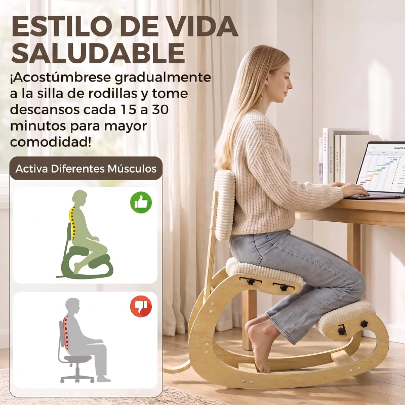 HOMCOM Silla de Rodillas Ergonómica con Respaldo Apoyo para Rodillas y Tapizado de Pana Crema
