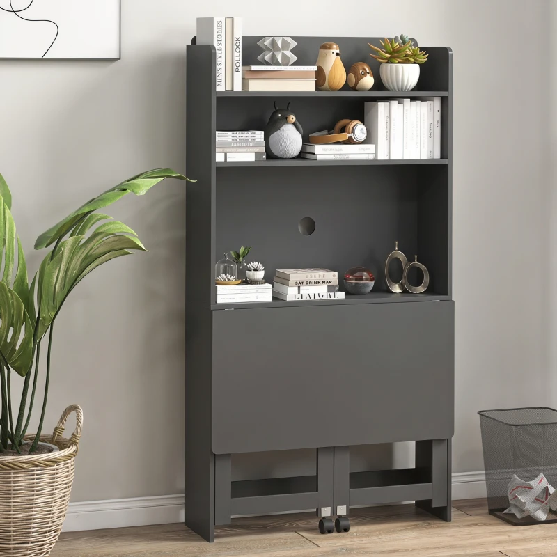 HOMCOM Foldable Desktop, Computer Desk with Storage Shelves, 80 x 69 x 155 cm, Black