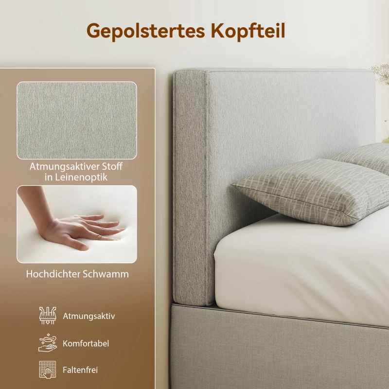 HOMCOM Wandgemonteerd hoofdbord, gevoerd 160 x 10 x 60 cm, stofbekleding, crèmewit