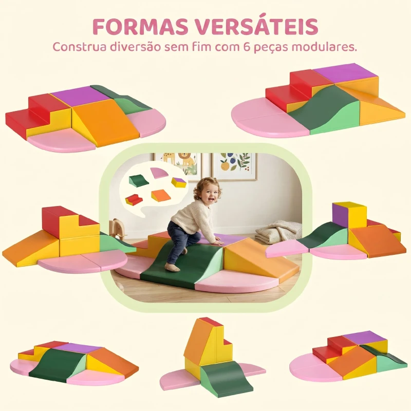 HOMCOM Conjunto de 6 Blocos de Espuma para Crianças de 18-36 Meses Brinquedo Educativo de Construção 150x100x24cm Multicor