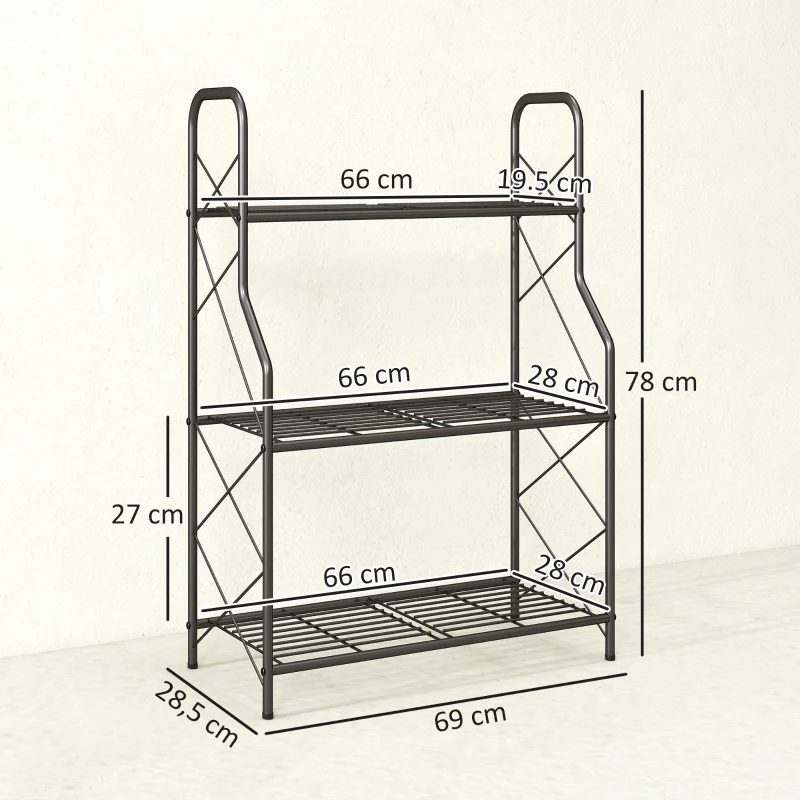 Outsunny Soporte para Plantas de 3 Niveles Estantería Metálica Resistente para Interior y Exterior 69x28,5x78 cm Negro