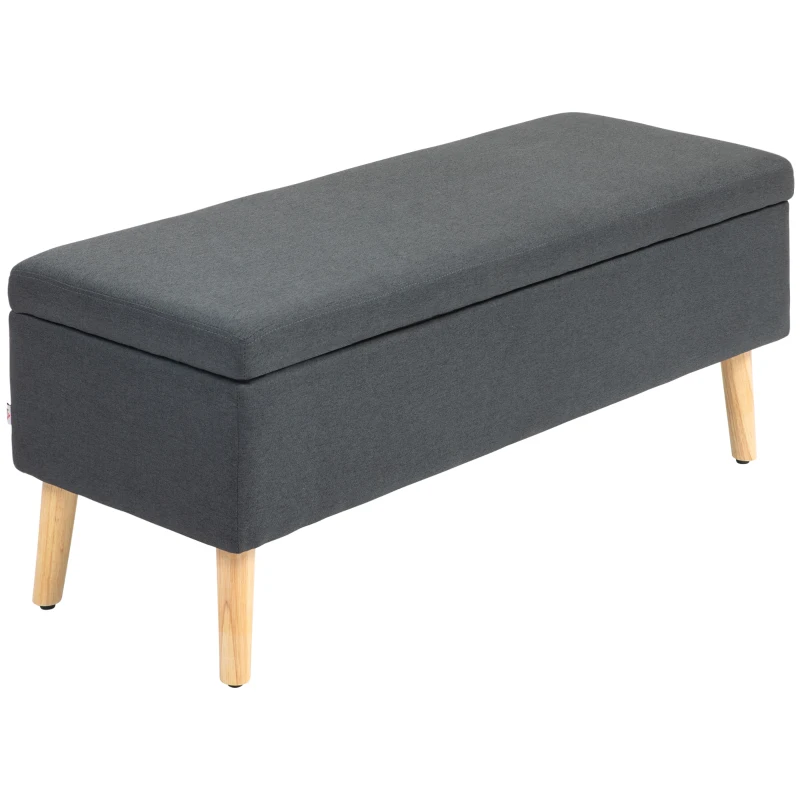 HOMCOM Gestoffeerde Bank met Opbergruimte, Bedbank in Linnenlook, Rubberhout, 110 x 39 x 45 cm, Donkergrijs