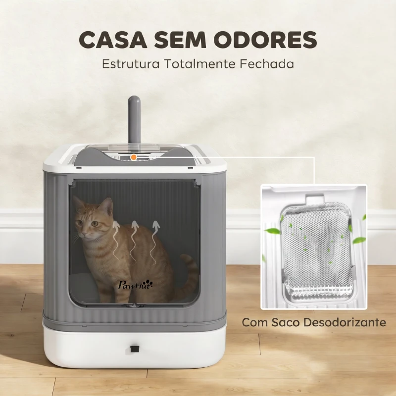 PawHut Caixa de Areia Coberta M para Gatos com Tampa, Saída Superior, Pá e Saquetas Desodorizantes, Fácil de Limpar, Branco