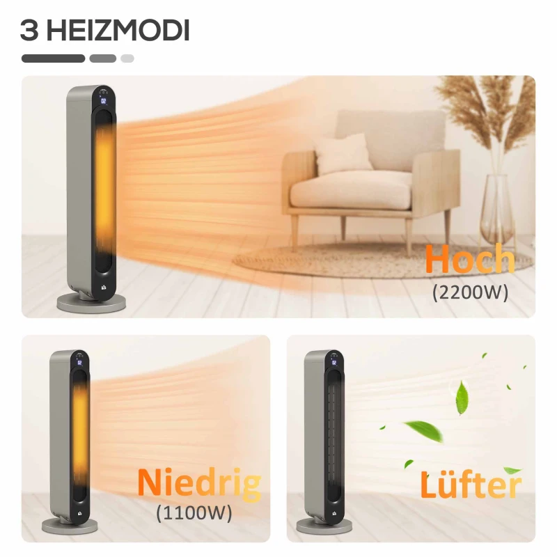 HOMCOM Elektrische Verwarming, 3 Modi, 12-Uurs Timer, LED Display, Oscillatiefunctie