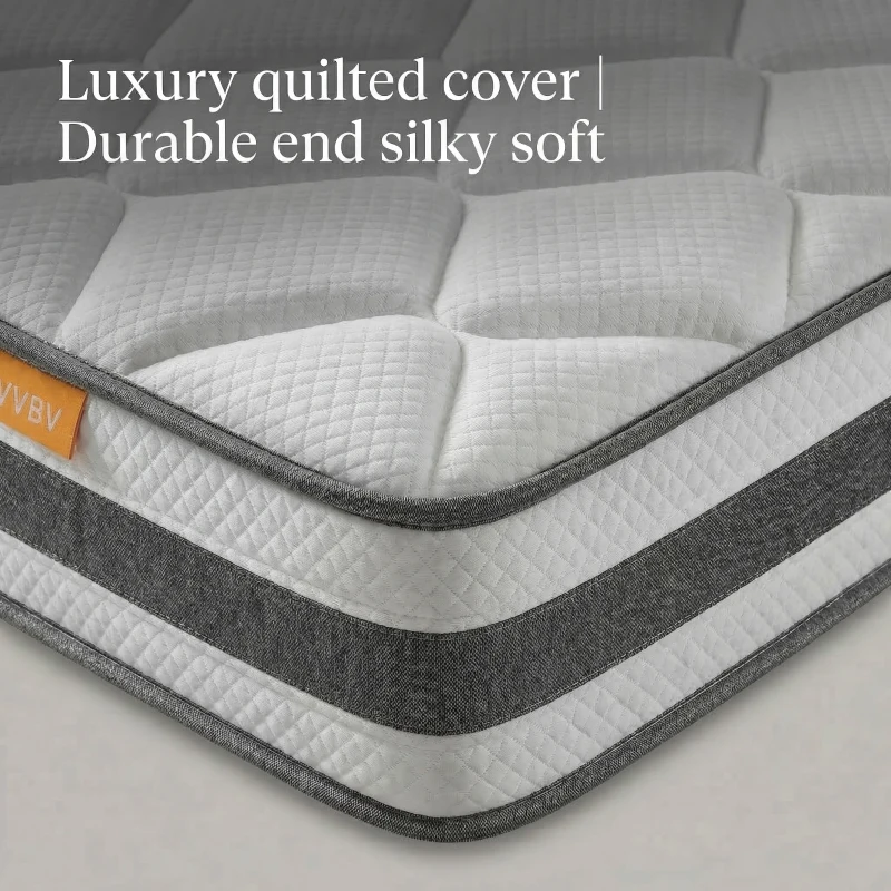 Matelas à ressorts ensachés 7 zones, soutien ergonomique avec mousse de confort, 140 x 200 cm, 200x140x25 cm, Blanc