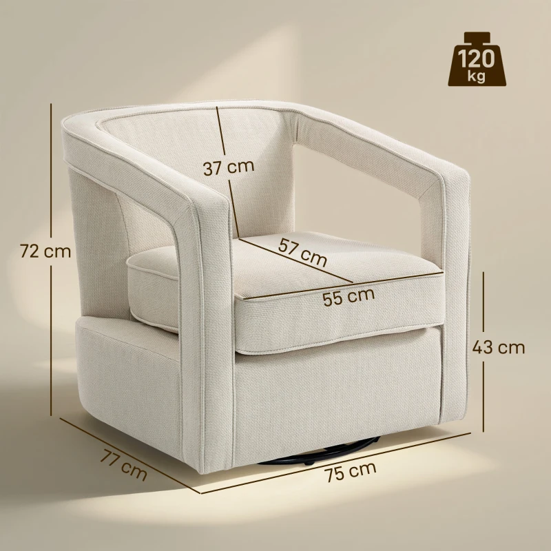 HOMCOM Fauteuil woonkamer 360° draaibaar loungestoel relaxfauteuil met eendelige rugleuning en armleuningen 77 x 75 x 72 cm Beige