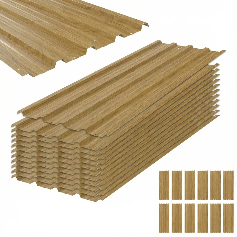 Outsunny Juego de 12 Paneles para Tejado de Acero Galvanizado 7m² para Caseta de Herramientas Cobertizo 129x45cm Madera Natural