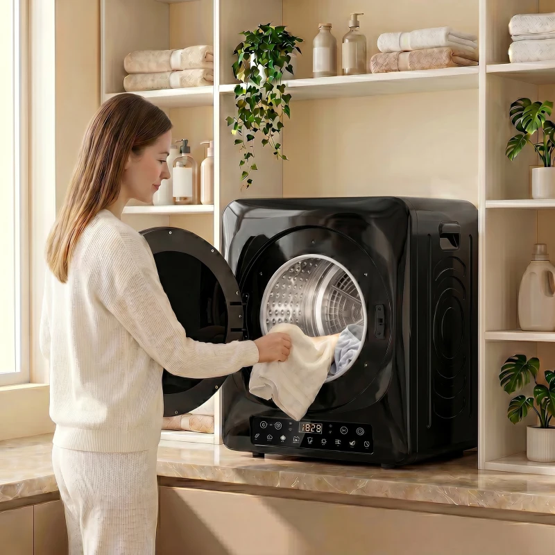 HOMCOM 1000 W compacte wasdroger met extra droog & ECO, timer- en temperatuurinstellingen, zwart
