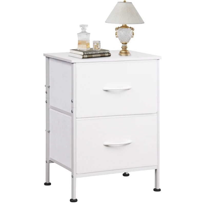 Comodino con 2 cassetti in tessuto, grande capienza, piano in legno impermeabile, 39,8x29,8x63,1 cm, bianco