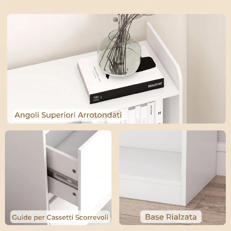 HOMCOM Libreria Doppia a 6 Livelli con Cassetti e Pannello Forato, 120x30x200 cm, Bianco