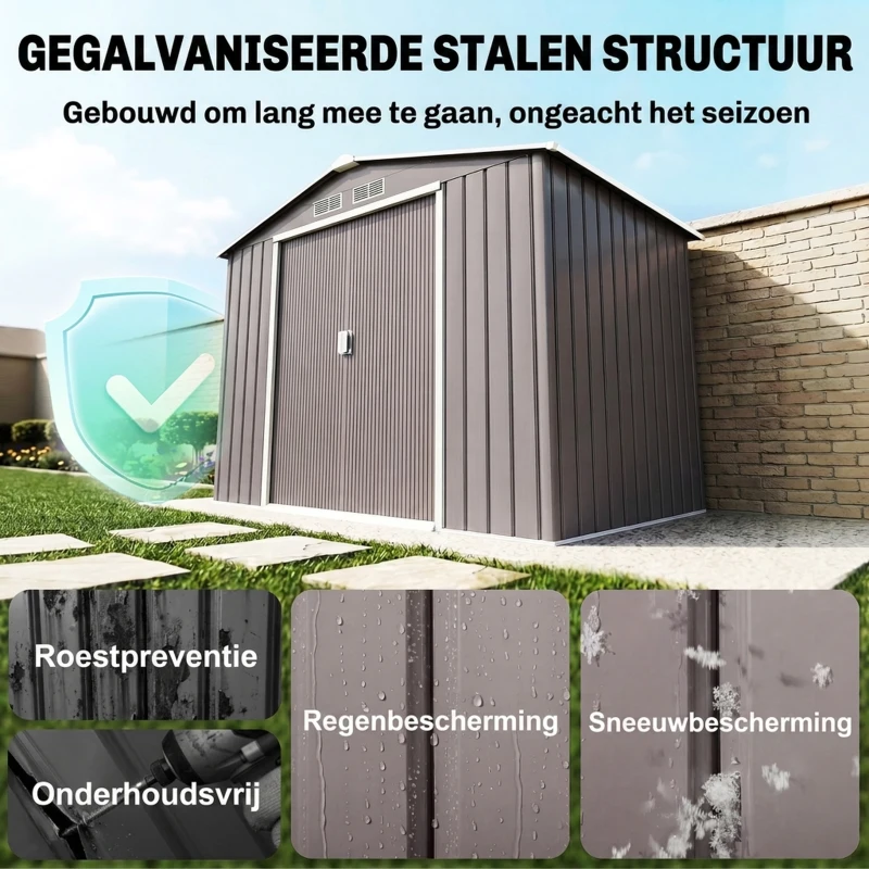 Outsunny Gereedschapsschuur tuinhuisje opbergruimte voor gereedschappen tuinkast gereedschapskast metaal
