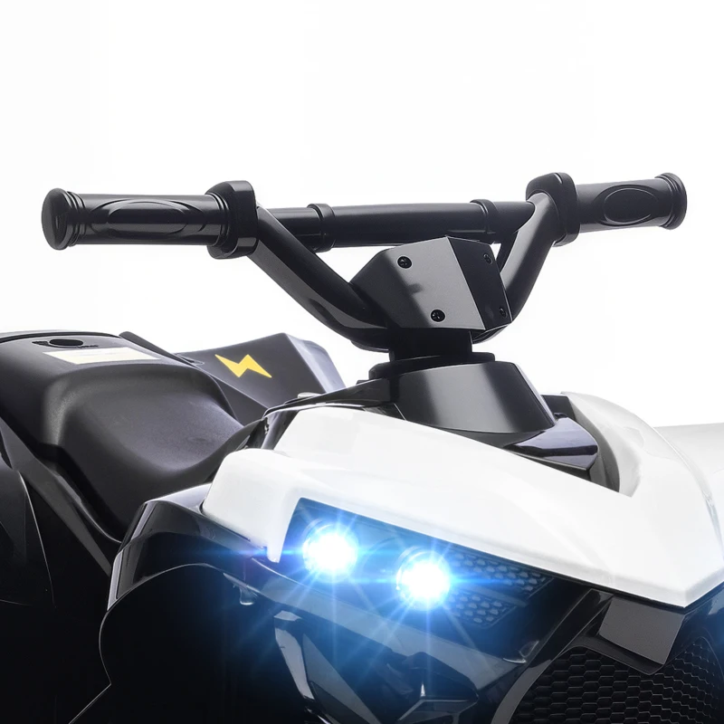 AIYAPLAY 6V Kids ATV, 4 Wheeler Electric Ride on Car with Music and LED Headlights, for Ages 18-56 Months Boys and Girls, White