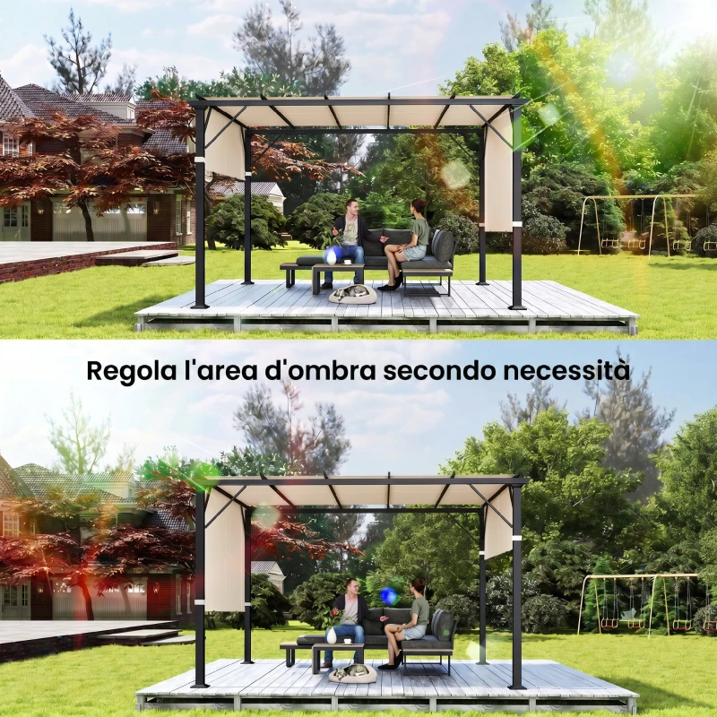 Outsunny Copertura per Gazebo Pergola 3x3 m in Poliestere con Tasche e Cinghie, 488x122 cm, color Kaki