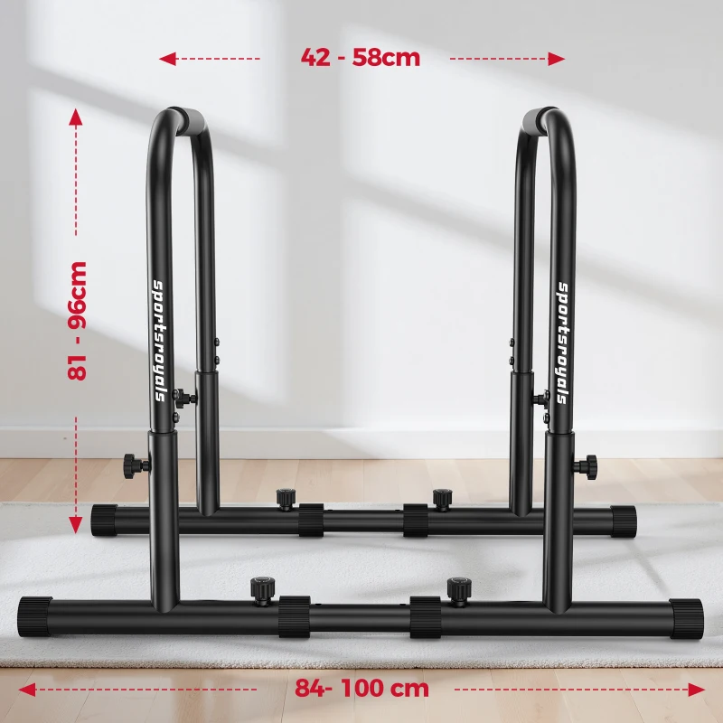 Barre per dip, regolabili in altezza, smontabili e portatili, 100x58x96 cm, Nero