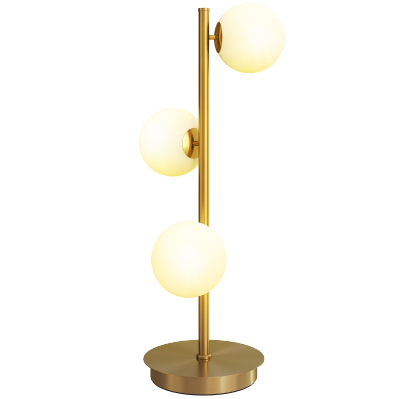 HOMCOM Tafellamp met 3 bolkappen, met stabiele stalen voet, G9-fittingen, 24 x 24 x 53 cm, Messing