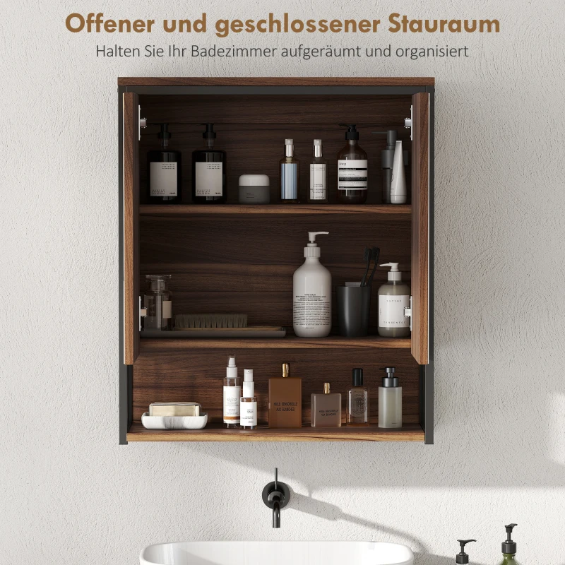 HOMCOM Wandspiegelkast voor Badkamer, Badkast van MDF, Spaanplaat, Bruin