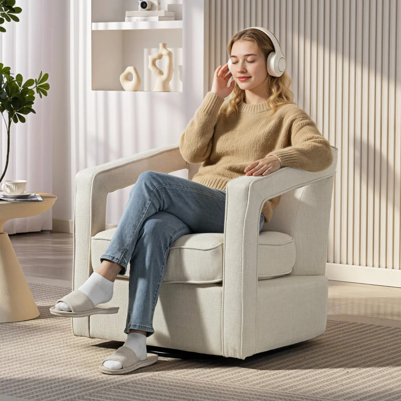 HOMCOM Fauteuil woonkamer 360° draaibaar loungestoel relaxfauteuil met eendelige rugleuning en armleuningen 77 x 75 x 72 cm Beige
