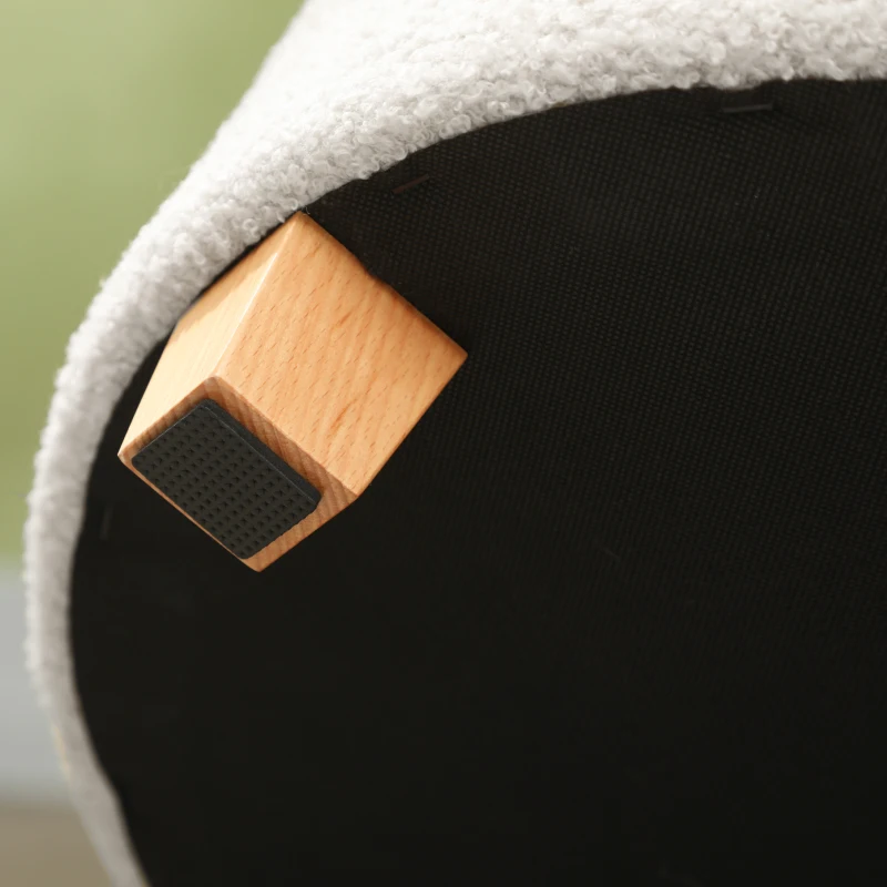 HOMCOM Zit-hocker met opbergruimte, hocker met deksel, ronde voeten-hocker, opbergbox, met houten poten, Wit