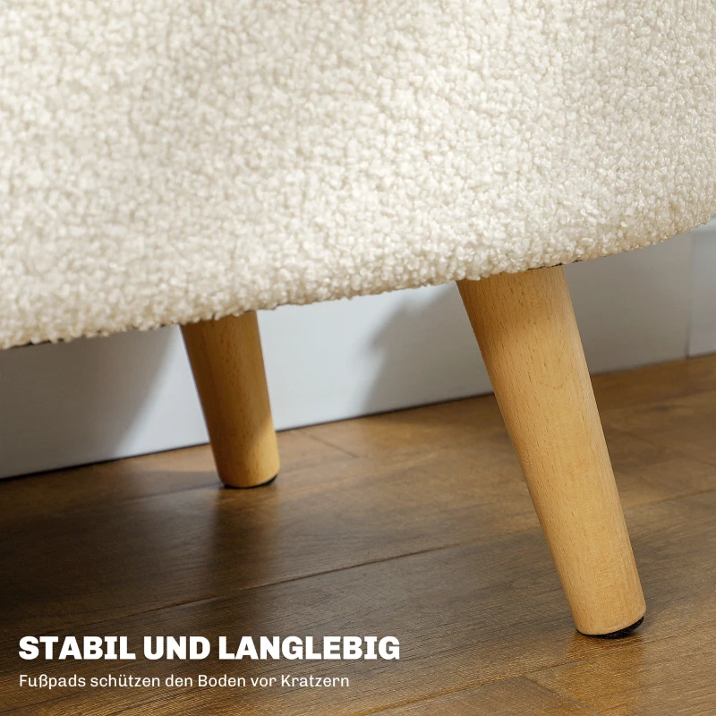 HOMCOM Zitbank met Opbergruimte en Deksel, Voethocker voor Hal, Woonkamer, Slaapkamer, Hout, Stoffen Bekleding, Wit(m-6)