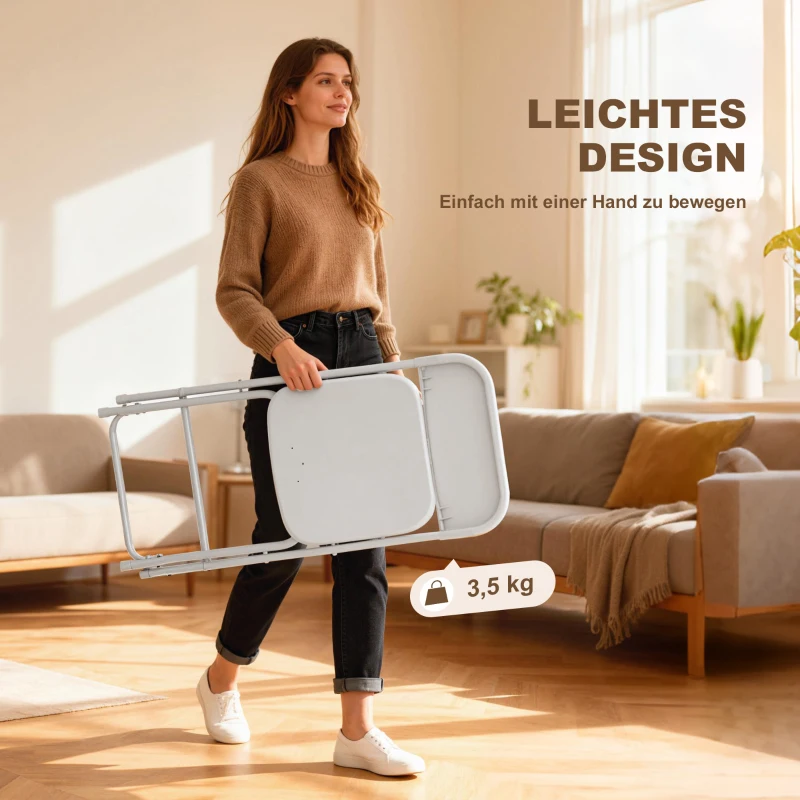 HOMCOM Set van 6 klapstoelen, opvouwbare stoelen met afvoergaten, stalen frame, veelzijdig inzetbaar, wit