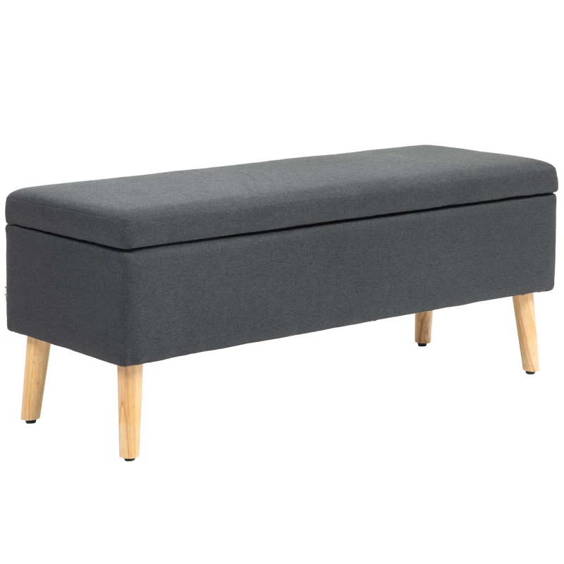 HOMCOM Gestoffeerde Bank met Opbergruimte, Bedbank in Linnenlook, Rubberhout, 110 x 39 x 45 cm, Donkergrijs