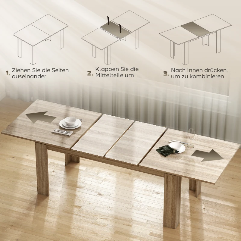 HOMCOM Uitschuifbare Eettafel, uitbreidbaar van 180 naar 260 cm, voor 6-10 personen, Hout(m-5)
