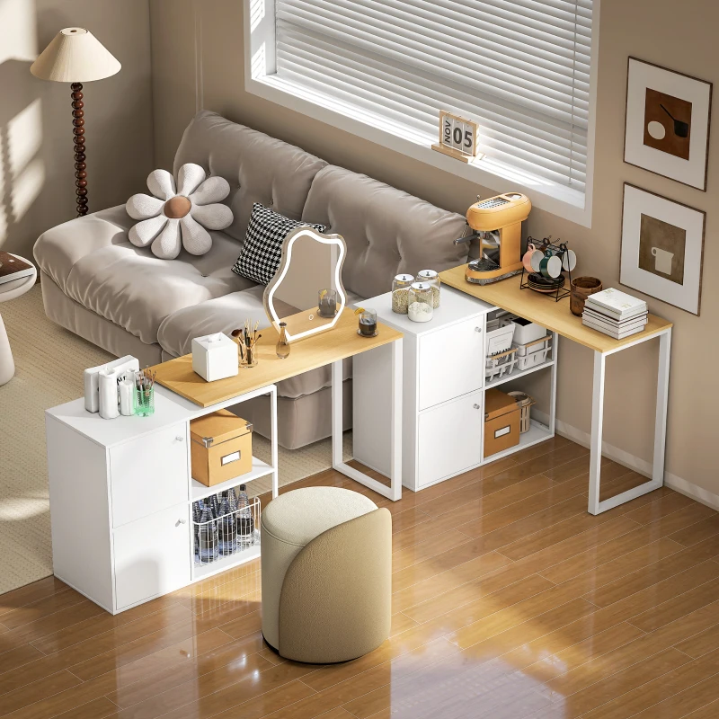 HOMCOM L-vormig bureau, 360° draaibaar hoekbureau met 2 bergkasten, 2 open planken, computertafel voor kleine ruimtes, studeerkamer, woonkamer, 150x40x75 cm, Wit(m-9)