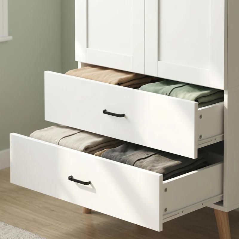 HOMCOM Armoire chambre penderie 2 portes à fermeture douce, 2 tiroirs et barre de suspension, 80x54x180cm, blanc