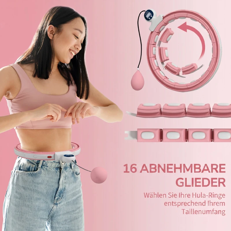 SPORTNOW Smart Hula Hoop Reifen Erwachsene mit Gewicht Kugel Zähler 16 Knoten (76-113cm) Rosa