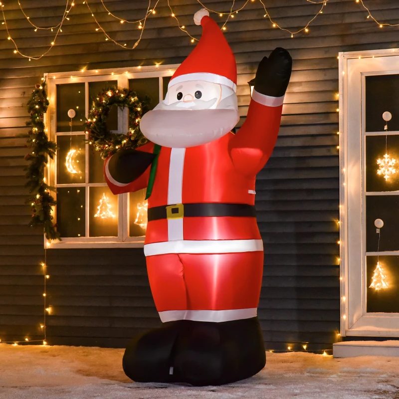 HOMCOM Kerstman, 2,40 meter groot, met LED-verlichting, zelfopblazende Tuindecoratie