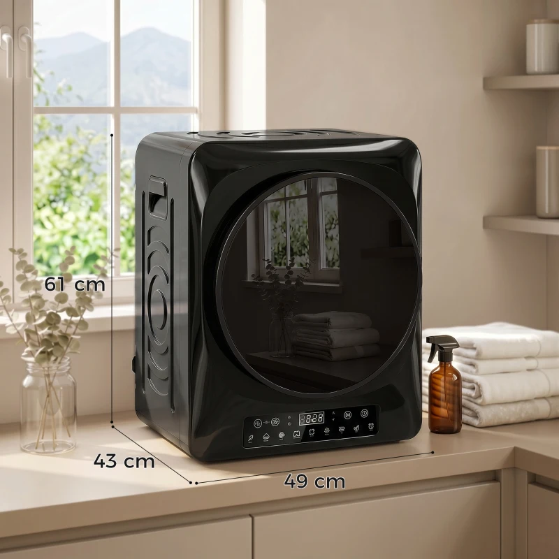 HOMCOM 1000 W compacte wasdroger met extra droog & ECO, timer- en temperatuurinstellingen, zwart