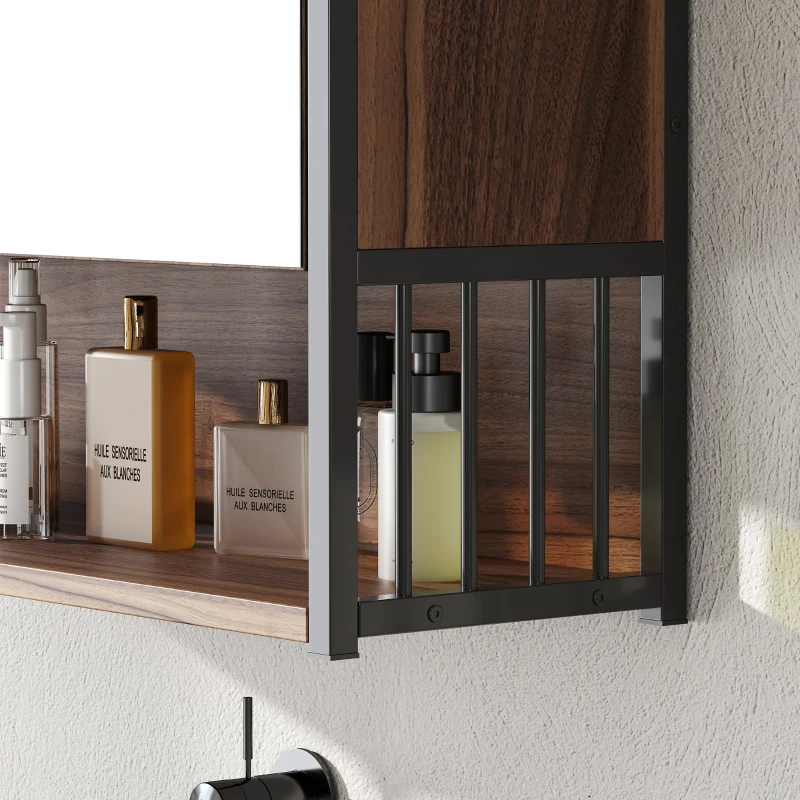 HOMCOM Wandspiegelkast voor Badkamer, Badkast van MDF, Spaanplaat, Bruin