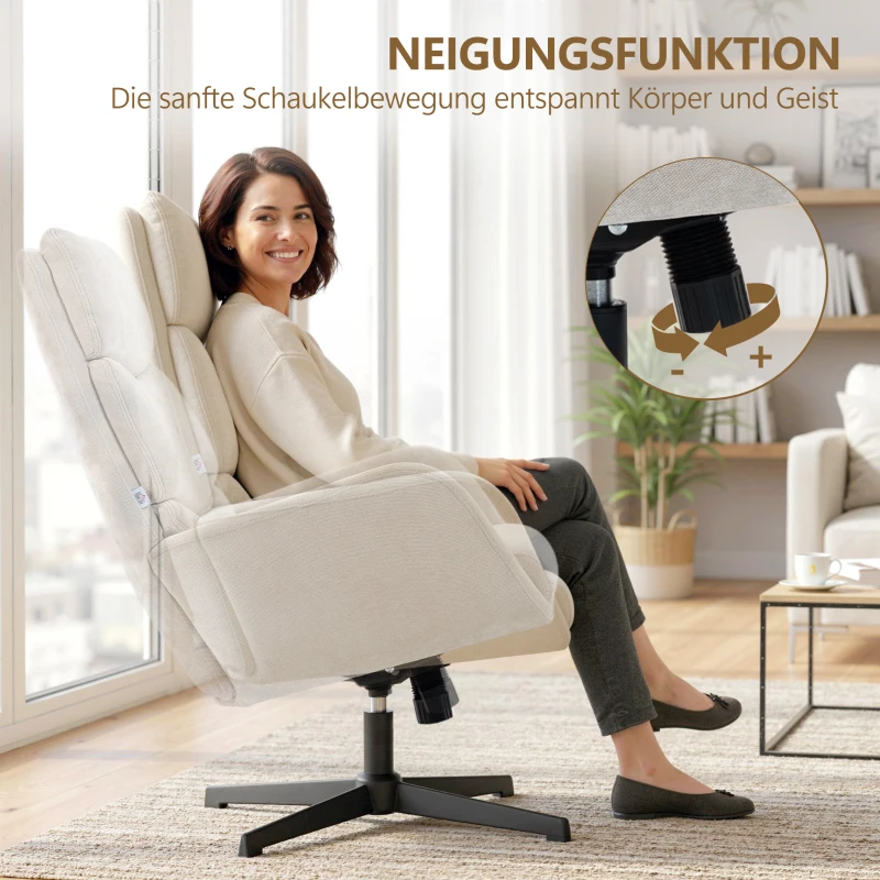 HOMCOM Gepolsterde fauteuil met voetenbank, loungefauteuil met hoge rugleuning, metalen basis, voor woonkamer, slaapkamer, beige