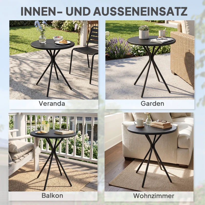Outsunny Bistrotisch Ø60 x 70 cm, Wetterfest Balkontisch aus Stahl, Runder Esstisch mit Fußpolster Schwarz