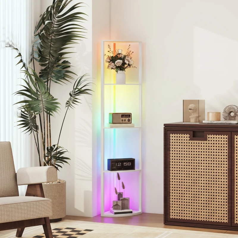 HOMCOM Lampă LED de podea 5 trepte reglabilă cu poliță, schimbare RGB, telecomandă