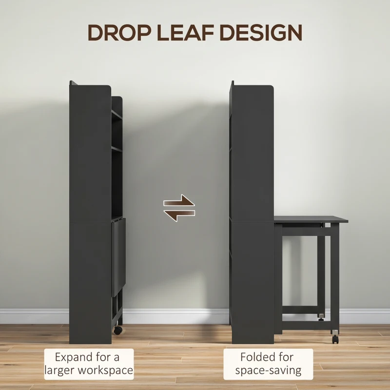 HOMCOM Foldable Desktop, Computer Desk with Storage Shelves, 80 x 69 x 155 cm, Black