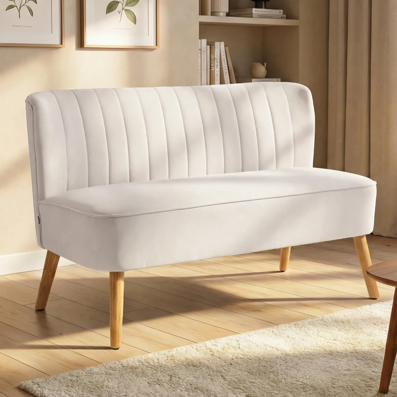 HOMCOM Sofa Retrodesign 2-Sitzer-Sofa, Holzbeine, 117 cm x 56,5 cm x 77 cm, Cremeweiß